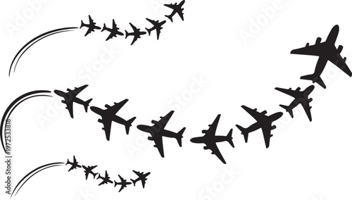 Formation of Military Jets in Flight Silhouette