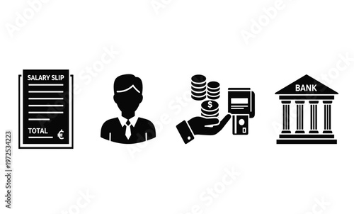 Businessman with salary slip and bank.