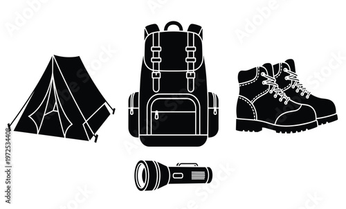 Camping gear and equipment set.
