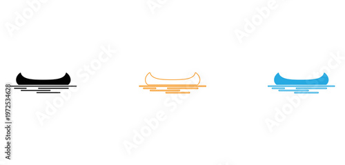 Three different types of canoes shown in simple line art style isolated on transparent background, Vector