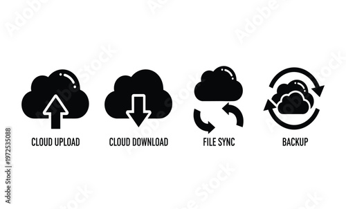 Cloud computing icons for data storage.