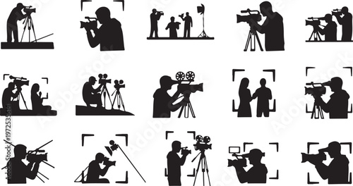 Silhouettes of photographers at work with cameras