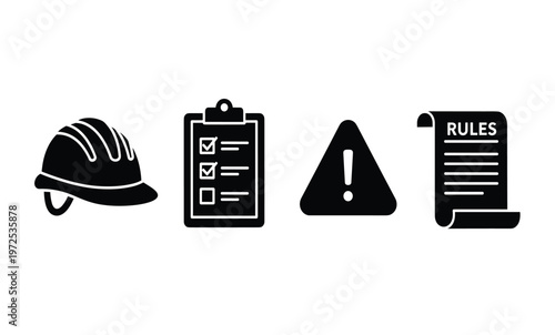 Construction safety icons set.