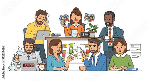 Business team working together on project plan at office desk