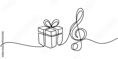 gift box and Musical Note continuous one line drawing, Gift Box Continuous Line Icon, Gift box outline, Continuous line icon, Continuous Line 