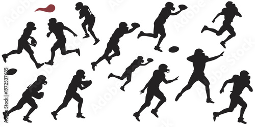 Football Players in Action Silhouettes Running with Ball