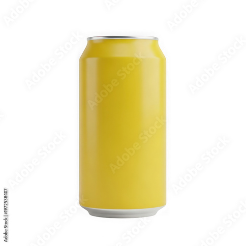 A bright yellow cylindrical soda can with a pull-tab top