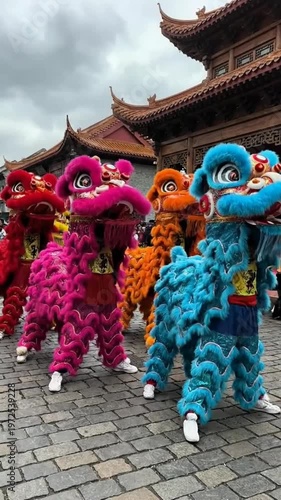 Vibrant Lion Dance Performance Celebrates Cultural Tradition with Colorful Costumes