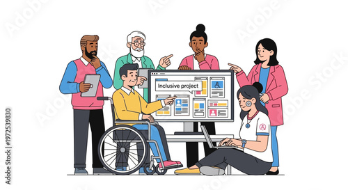 Diverse group of people collaborating on an inclusive project