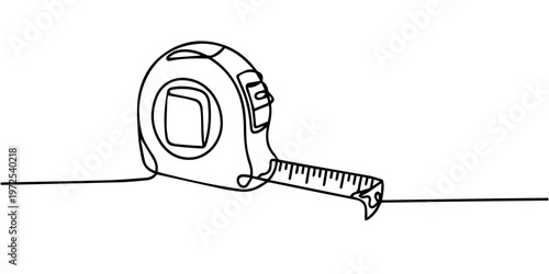 Measuring tape continuous one line drawing, Outline of a tape measure unraveling with motion lines on white background. Non editable stroke, Measuring tape  in one continuous line drawing. Symbolizing