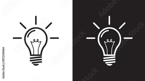 Light bulb icon set black and white illustration for ideas and innovation