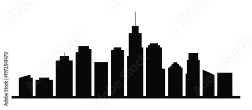 Black Silhouette of a City Skyline with Diverse Buildings and Varying Heights