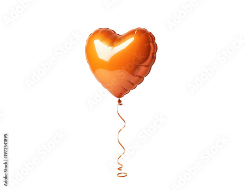 orange heart shaped balloon on white background