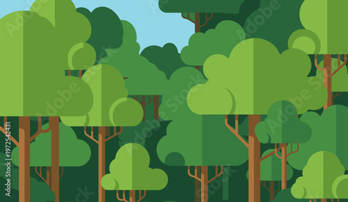 A stylized forest scene with trees and a green background. ?Forest Trees a Green Home? text overlay. Modern, flat design illustration. Suitable for environmental themes.
