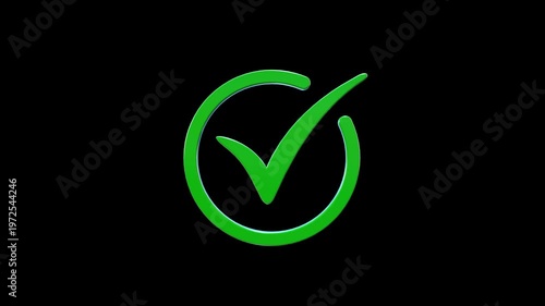 Green Check Mark Success Icon Animation | Transparent Background.
Clean and modern green check mark icon animation inside a circular shape, representing success, approval, confirmation, and completion