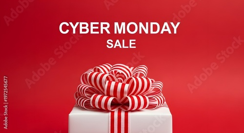 Cyber monday sale with gift box and red background with online shopping