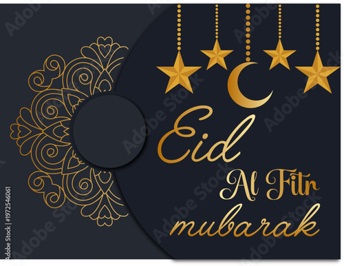 Modern Islamic Mandala Eid Al Fitr Mubarak Wishes Card in Gold Theme