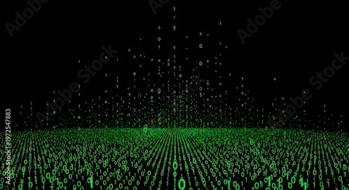 Digital rain of binary code with green glow effect