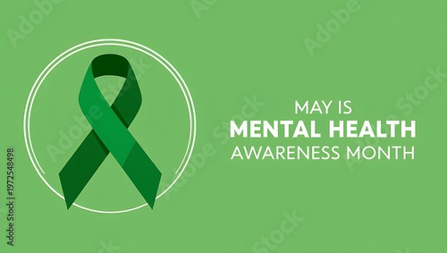 Mental health awareness month green ribbon symbol for support and consciousness