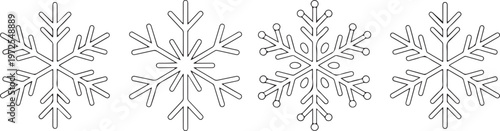 Set of outline snowflake icons for winter season illustration element vector collection isolated on transparent background frame.
