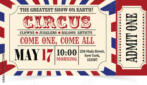 Vintage circus ticket design retro carnival admit one event pass
