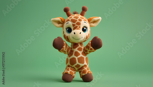 giraffe soft toy isolated on green background