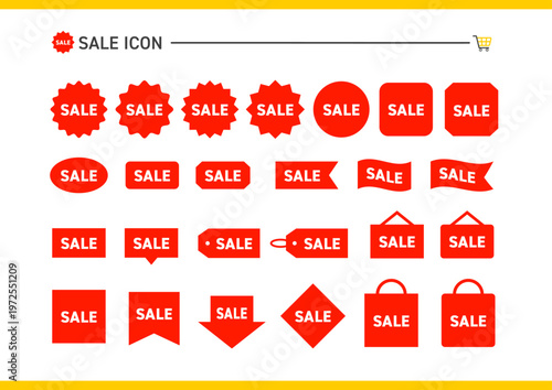 セールの赤いアイコンのイラストのセット

