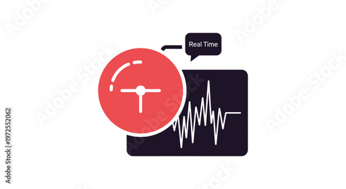 Abstract illustration depicting real-time data monitoring with a speedometer gauge and a waveform graph, symbolizing performance and immediate feedback.