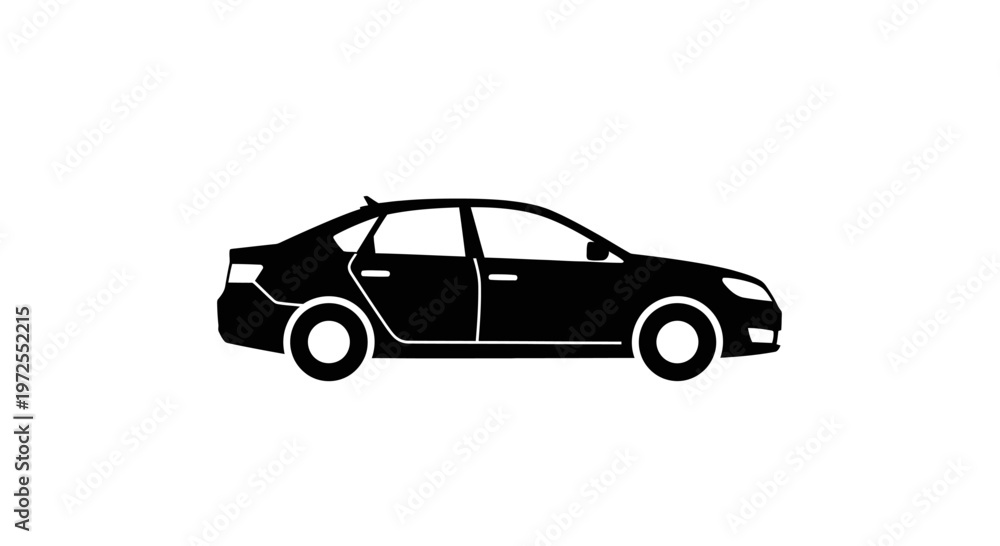 Fototapeta premium Black silhouette of a sedan car.