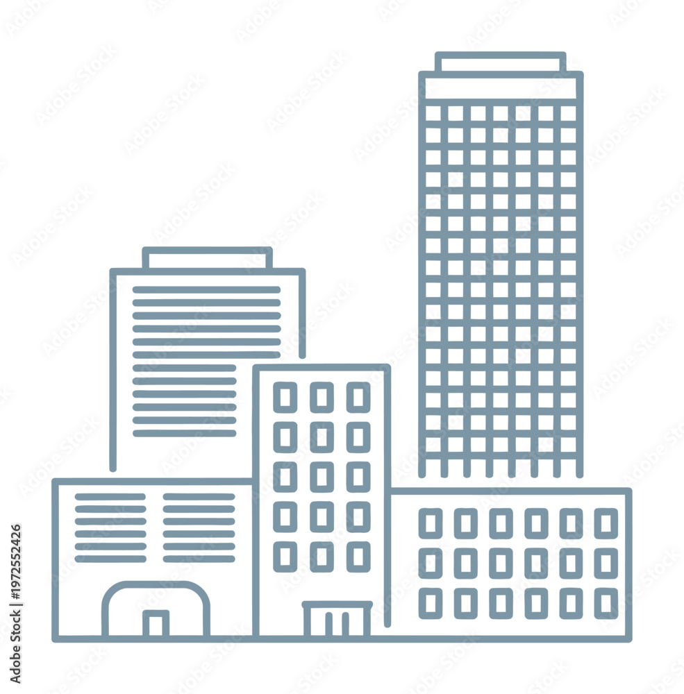 Naklejka premium Stylized Line of a City Skyline with Tall Buildings