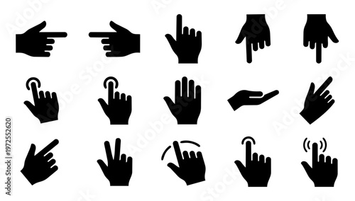 Hand Gesture Icons Set – Pointing, Tapping, Clicking Silhouettes