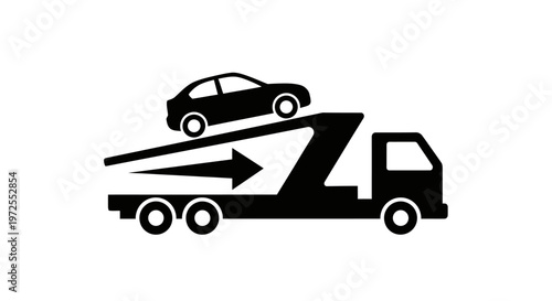Black silhouette of a car being towed.