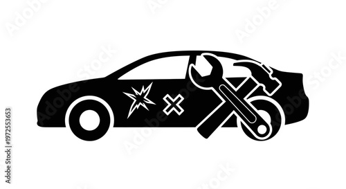 Car with crossed wrench and hammer.
