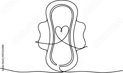 Minimalist line of a sanitary pad with a heart symbol white background hygiene feminine