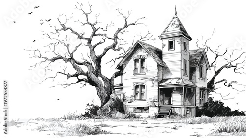 Eerie Halloween Abandoned House Vector Illustration for Spooky Designs