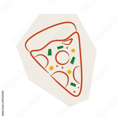Hand drawn pizza icon. La dolce vita doodles. Vintage illustration of pizza. Italian food concept vector element for invitations, printables, social media, poster, wall art, cafe or restaurant menu.