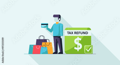 Minimal flat illustration smart shopping tax refund person holding credit card