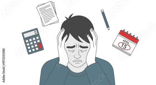 Minimal Flat Tax Day Stress Scene with Person Holding Head Illustration