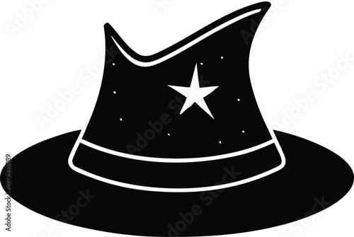 Magic wizard hat with star black silhouette vector