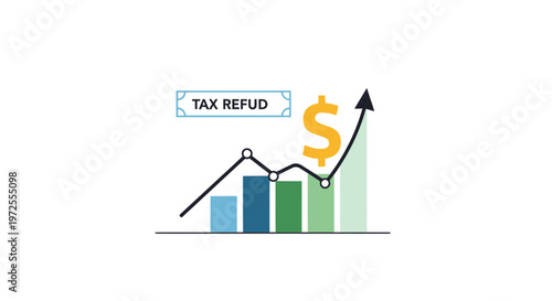 Minimal Flat Tax Refund Graphic with Dollar Symbol Growth Illustration