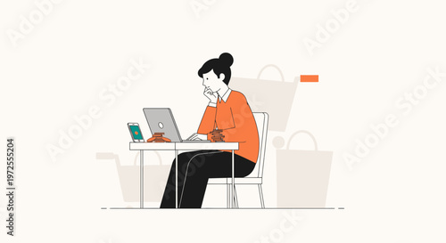 minimal tax refund shopping illustration person with laptop, phone and coins