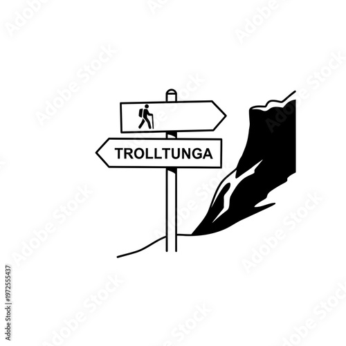 Trolltunga Signpost: A minimalist signpost, pointing the way towards the iconic Trolltunga rock formation, symbolizes adventure and the thrill of discovery.