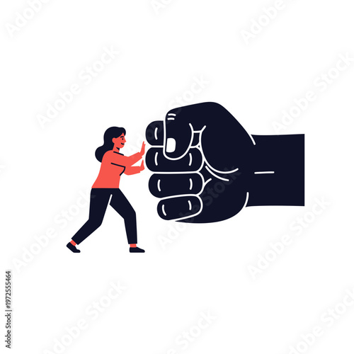 Resisting Pressure: An empowered figure stands strong, their hand firmly braced against a forceful, giant hand, embodying the spirit of resilience, determination.