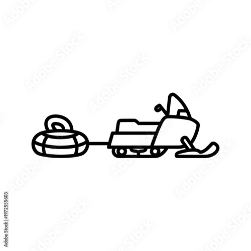 Snowmobile Adventure: An outline graphic of a snowmobile pulling an inflatable tube, embodying the thrill of winter recreation and outdoor adventure.