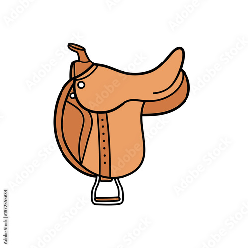 Equestrian Saddle: An illustration of a leather equestrian saddle, meticulously designed for the comfort and control of horse riding. The saddle showcases its classic form.