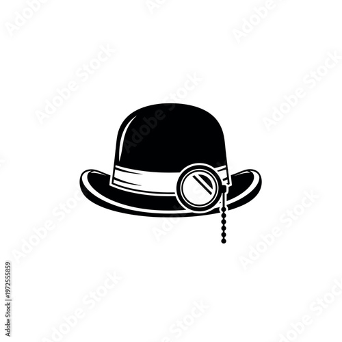 Classic Bowler Hat with Monocle Accessory.