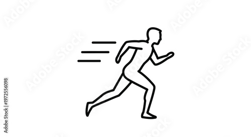 Vector illustration monochrome silhouette of a person running quickly with motion lines behind them isolated