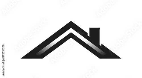 Vector illustration modern minimalist house roof with chimney symbol in gray on isolated background