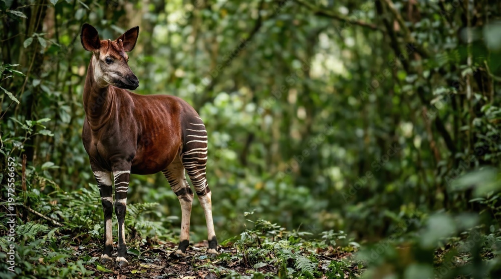 Naklejka premium Okapi in the Lush Green Rainforest