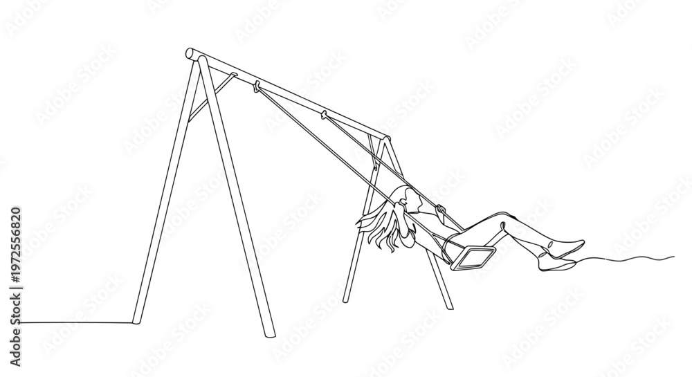 Obraz premium Vector illustration of Woman Relaxing on a Swing Set with Colorful Background Elements